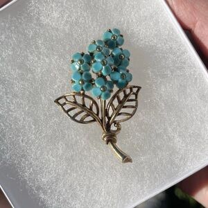 Vintage Crown Trifari Forget Me Not Blue Flowers Brooch Philippe 1950s Pat Pend